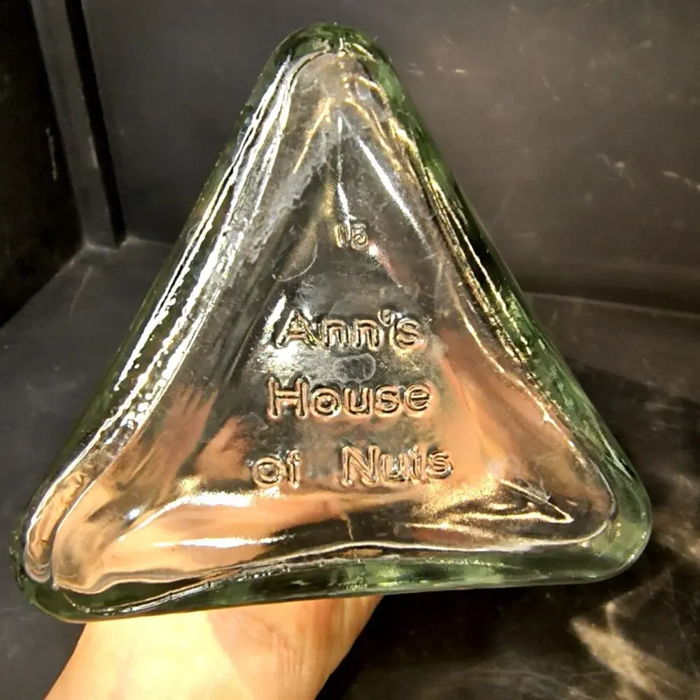 2043.  Unique Vintage 1980s Triangular Glass Storage Canister Apothecary Jar